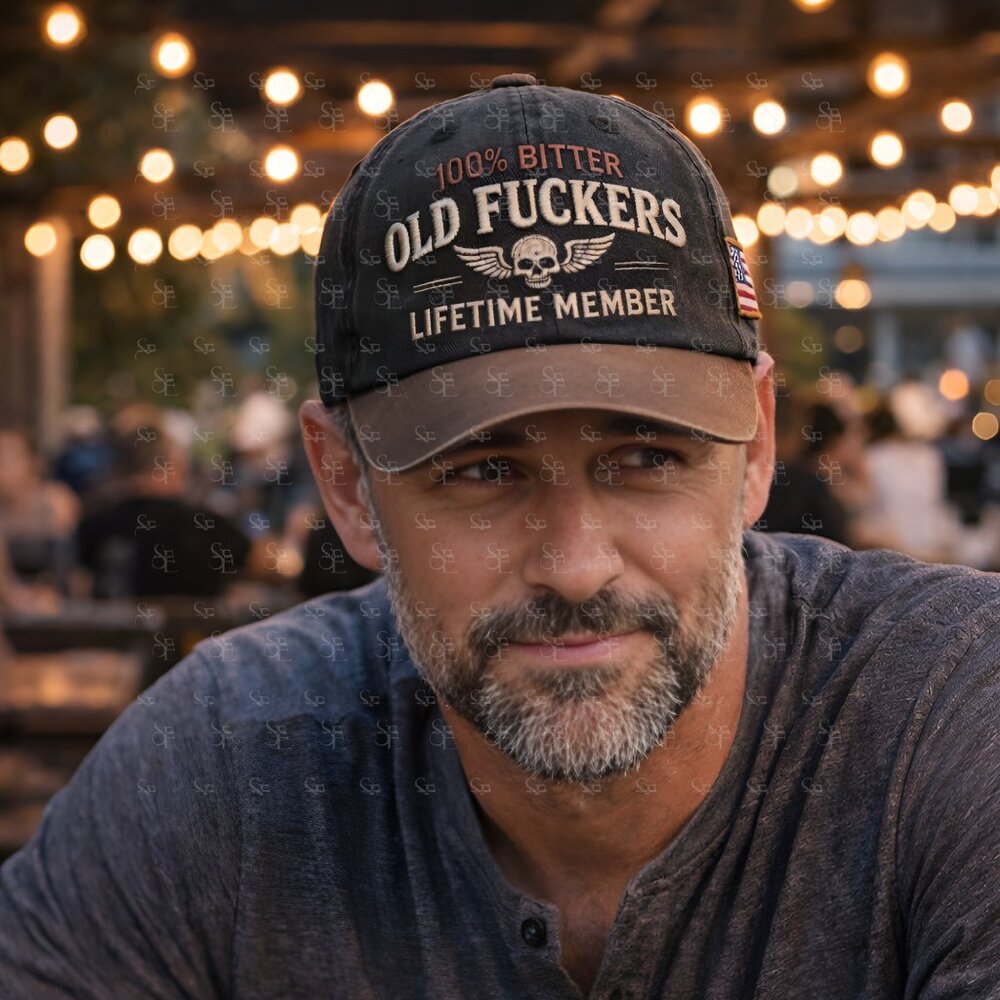 100% Bitter Old Fckers Lifetime Member Skull Graphic Adjustable Dad Hat Vintage